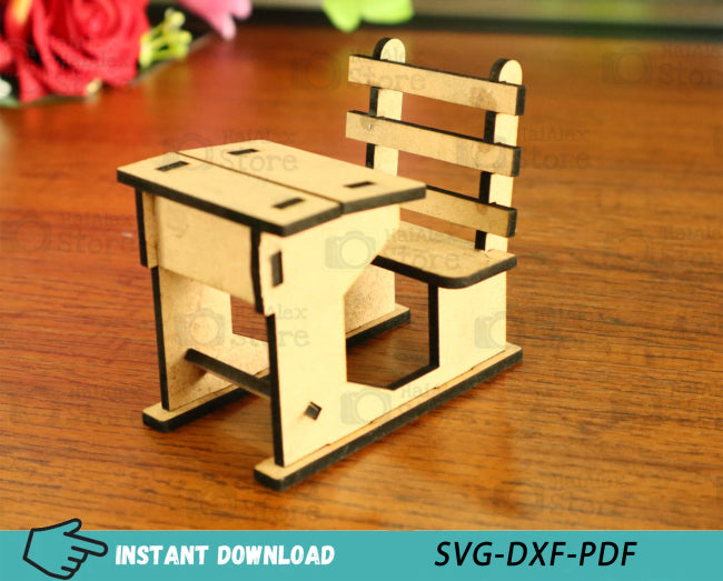 Miniature School Desk Plywood 3mm Laser Cut Files
