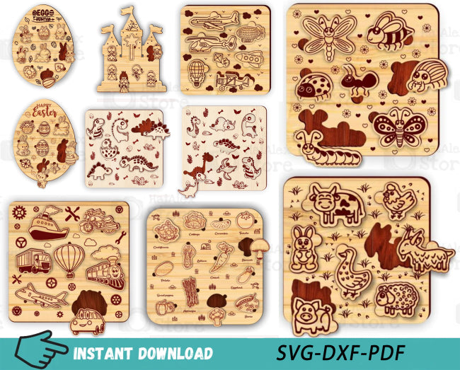 10 Designs Children Puzzle Laser Cut Files