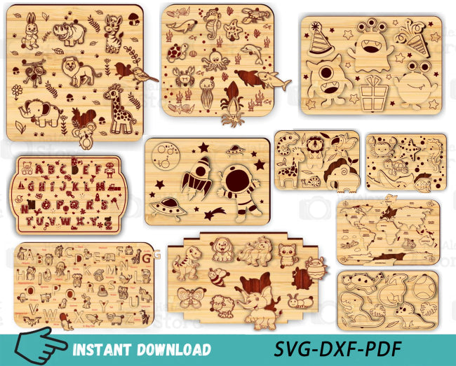 11 Designs Children Puzzle Laser Cut Files