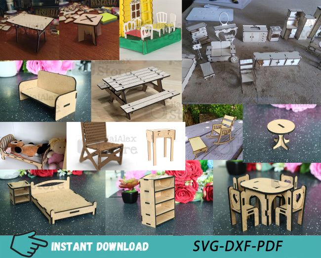40 Designs Miniature Dollhouse Furniture Plywood 3mm Laser Cut Files