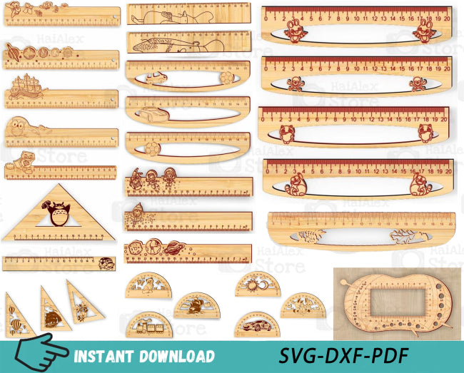 40 Designs Wooden Ruler Laser Cut File