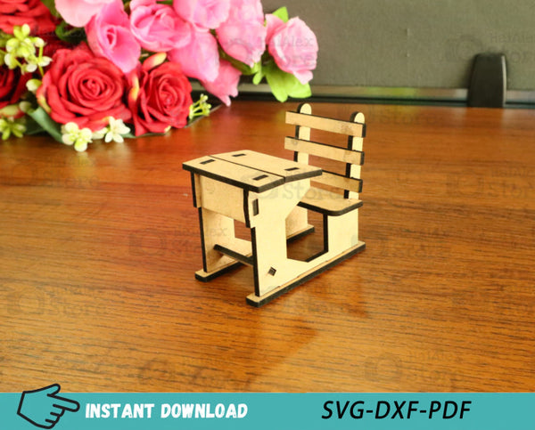 Miniature School Desk Plywood 3mm Laser Cut Files