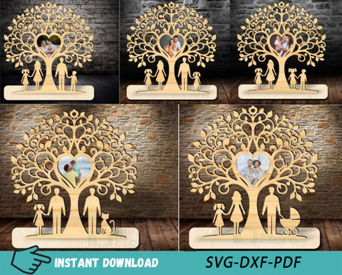5 Family Stand with Photo Frame Designs MDF 3mm Laser Cut Files