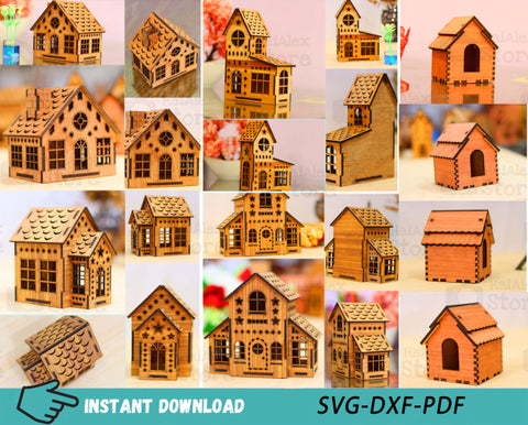 5 Mini House Designs MDF 3mm Laser Cut Files