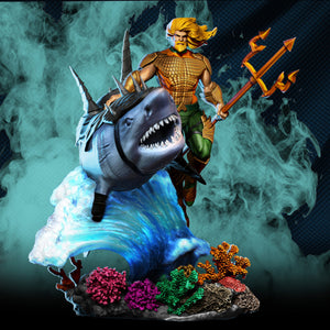 Aquaman and Shark Statues 3D Model Ready to Print