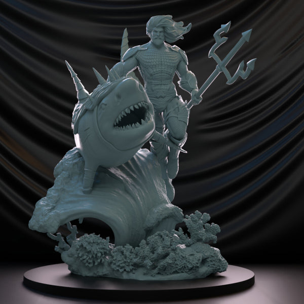 Aquaman and Shark Statues 3D Model Ready to Print