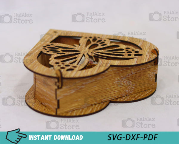 Butterfly Heart Shaped Wooden Box MDF 3mm Laser Cut Files