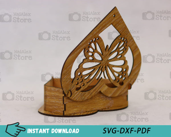 Butterfly Heart Shaped Wooden Box MDF 3mm Laser Cut Files