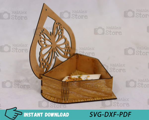 Butterfly Heart Shaped Wooden Box MDF 3mm Laser Cut Files