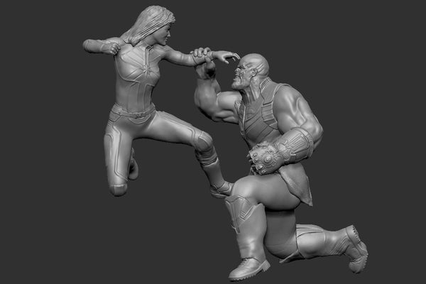 Captain Marvel vs Thanos 3D Model Ready to Print OBJ