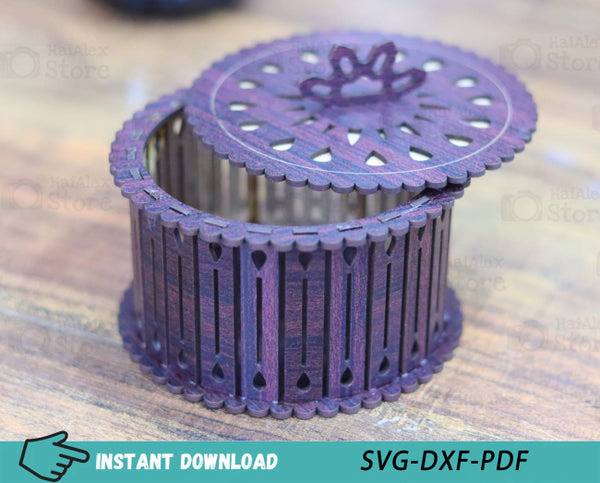 Decorative Round Gift Box Plywood 3mm Laser Cut Files