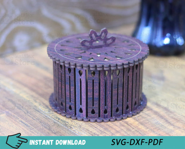 Decorative Round Gift Box Plywood 3mm Laser Cut Files
