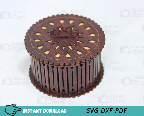 Decorative Round Gift Box Plywood 3mm Laser Cut Files