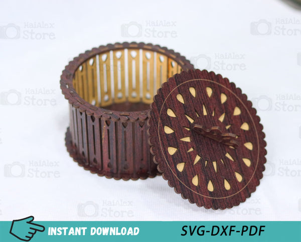 Decorative Round Gift Box Plywood 3mm Laser Cut Files