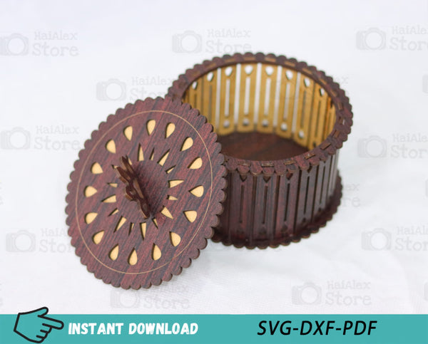 Decorative Round Gift Box Plywood 3mm Laser Cut Files