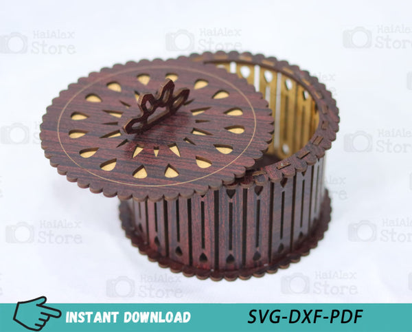 Decorative Round Gift Box Plywood 3mm Laser Cut Files