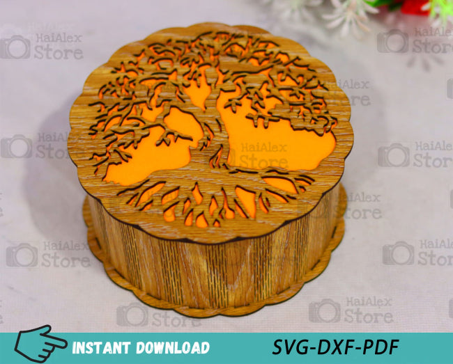 Decorative Round Wooden Box MDF 3mm Laser Cut Files