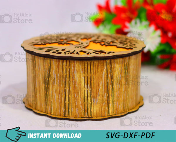 Decorative Round Wooden Box MDF 3mm Laser Cut Files