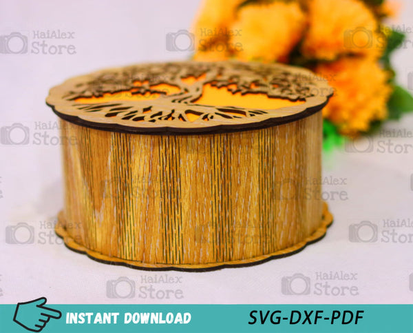Decorative Round Wooden Box MDF 3mm Laser Cut Files