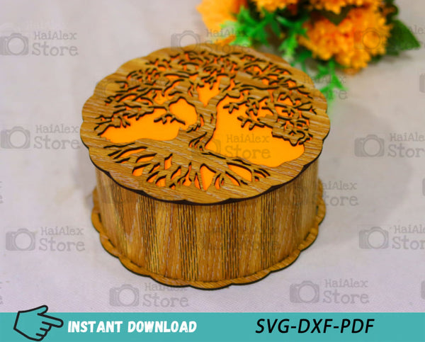 Decorative Round Wooden Box MDF 3mm Laser Cut Files