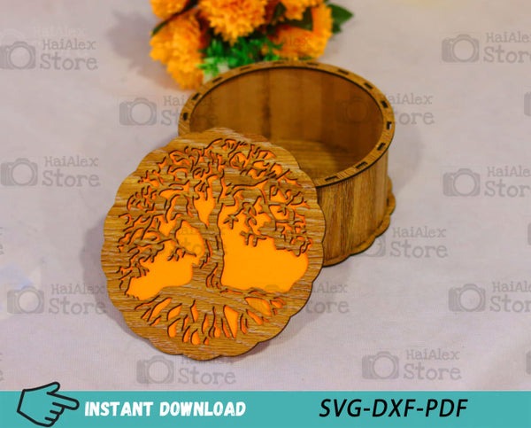Decorative Round Wooden Box MDF 3mm Laser Cut Files