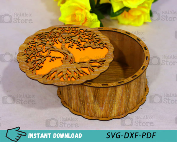 Decorative Round Wooden Box MDF 3mm Laser Cut Files