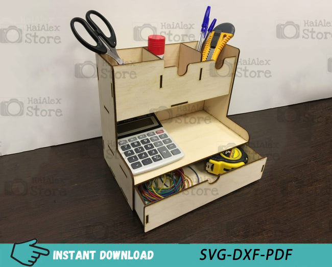 Desk Organiser Storage Box MDF 3mm Laser Cut Files