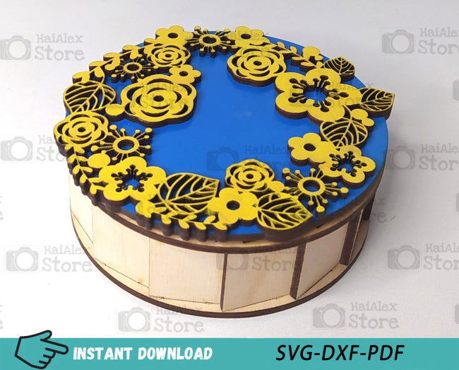 Luxury Gift Box with Flower Lid Plywood 4mm Laser Cut Files