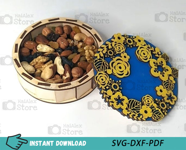 Luxury Gift Box with Flower Lid Plywood 4mm Laser Cut Files