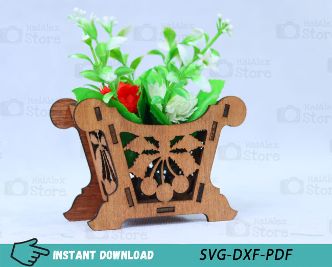 Mini Flower Basket Plywood 3mm Laser Cut File