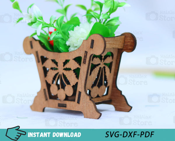 Mini Flower Basket Plywood 3mm Laser Cut File