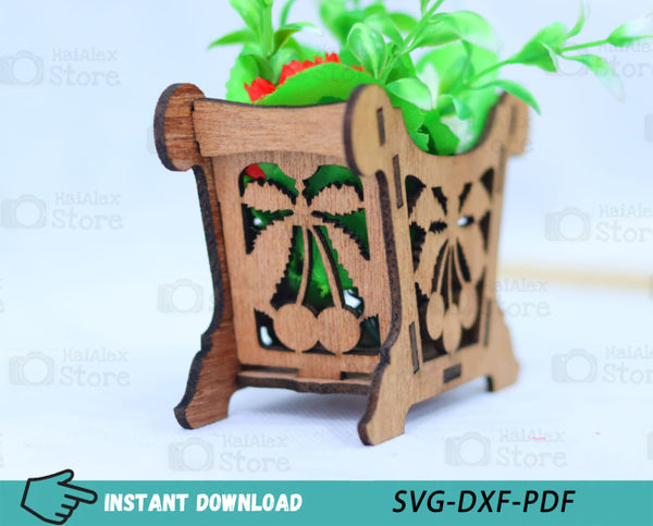Mini Flower Basket Plywood 3mm Laser Cut File