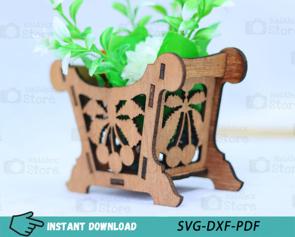 Mini Flower Basket Plywood 3mm Laser Cut File