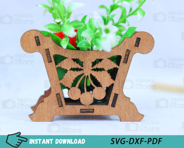 Mini Flower Basket Plywood 3mm Laser Cut File