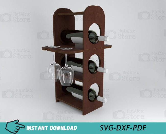 Minibar Wine Bottles Rack with Glasses Holder 10mm Laser Cut Files