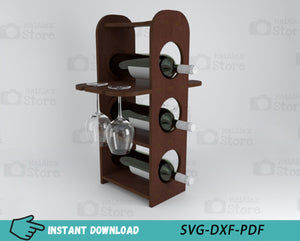 Minibar Wine Bottles Rack with Glasses Holder 10mm Laser Cut Files