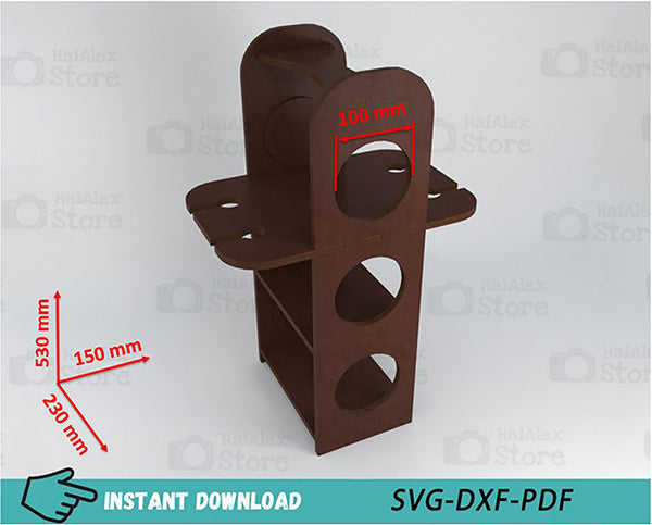 Minibar Wine Bottles Rack with Glasses Holder 10mm Laser Cut Files