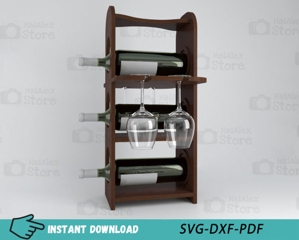 Minibar Wine Bottles Rack with Glasses Holder 10mm Laser Cut Files
