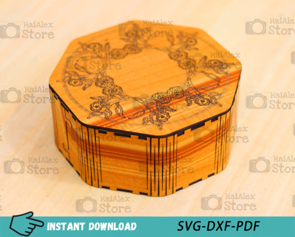 Octagon Wooden Box MDF 3mm Laser Cut Files