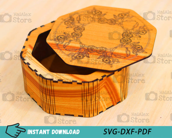 Octagon Wooden Box MDF 3mm Laser Cut Files