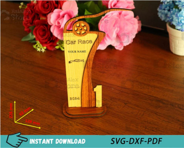 Personalized Wooden Race Car Trophy MDF 3mm Laser Cut Files