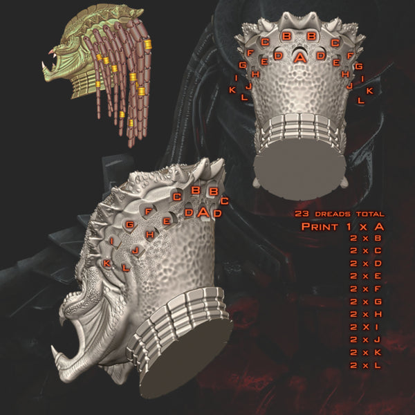 Predator Head with Dreadlocks STL 3D Print Files