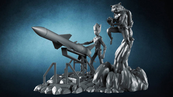 Rocket Raccoon and Groot 3D Model Ready to Print STL