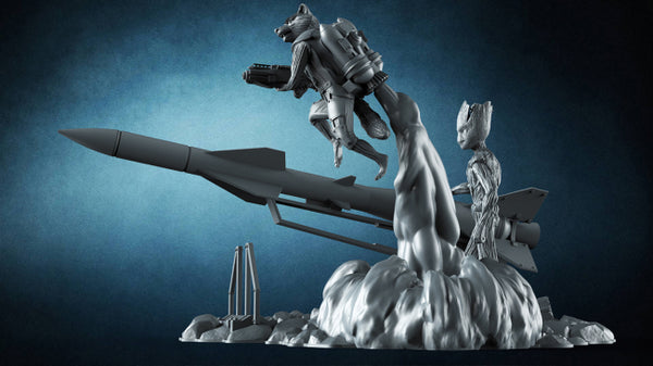 Rocket Raccoon and Groot 3D Model Ready to Print STL