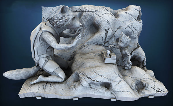 Rocket and Groot Diorama 3D Model Ready to Print STL