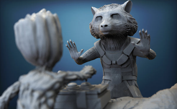 Rocket and Groot Diorama 3D Model Ready to Print STL