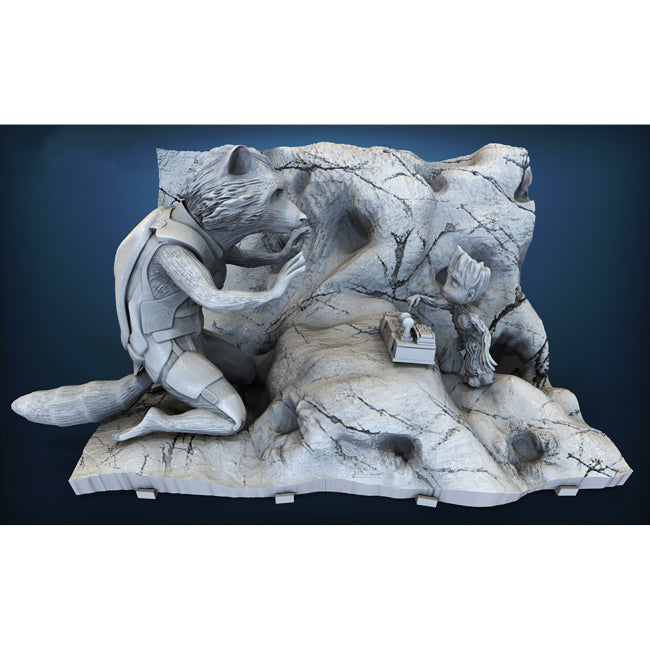 Rocket and Groot Diorama 3D Model Ready to Print STL
