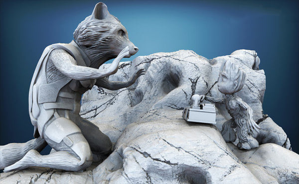 Rocket and Groot Diorama 3D Model Ready to Print STL
