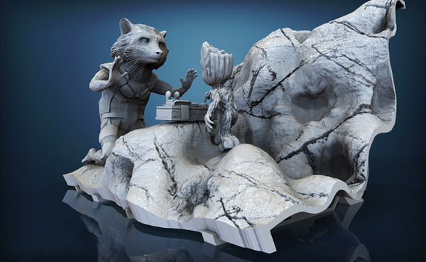 Rocket and Groot Diorama 3D Model Ready to Print STL