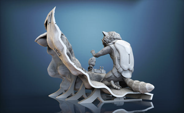 Rocket and Groot Diorama 3D Model Ready to Print STL